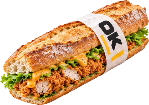 Baguette Krousty garnie de poulet pané et salade