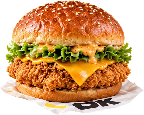 Burger Krousty au poulet pané, cheddar et salade